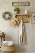 Handcrafted Pine Wall Shelf – Hat, Coat ,Towel Rack with “Mother and Colt Horse Theme” Wood‑Burned Art