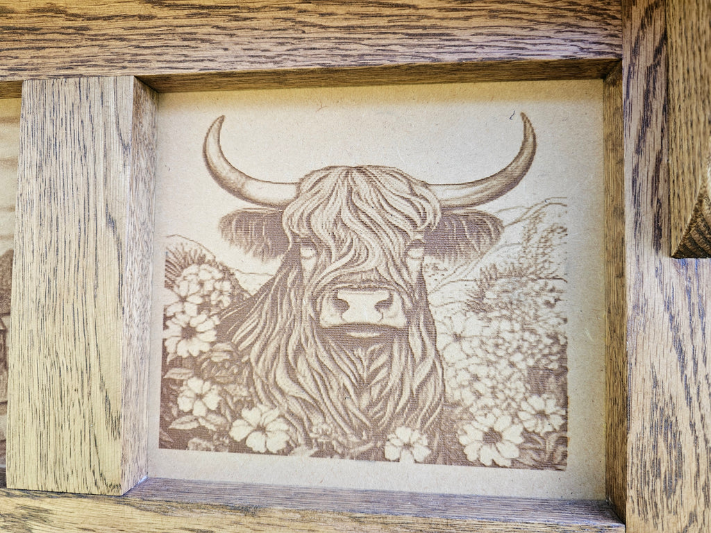 Handcrafted Oak Wall Shelf – Hat, Coat, Towel Rack with “Netherlands Cow” Wood‑Burned Art