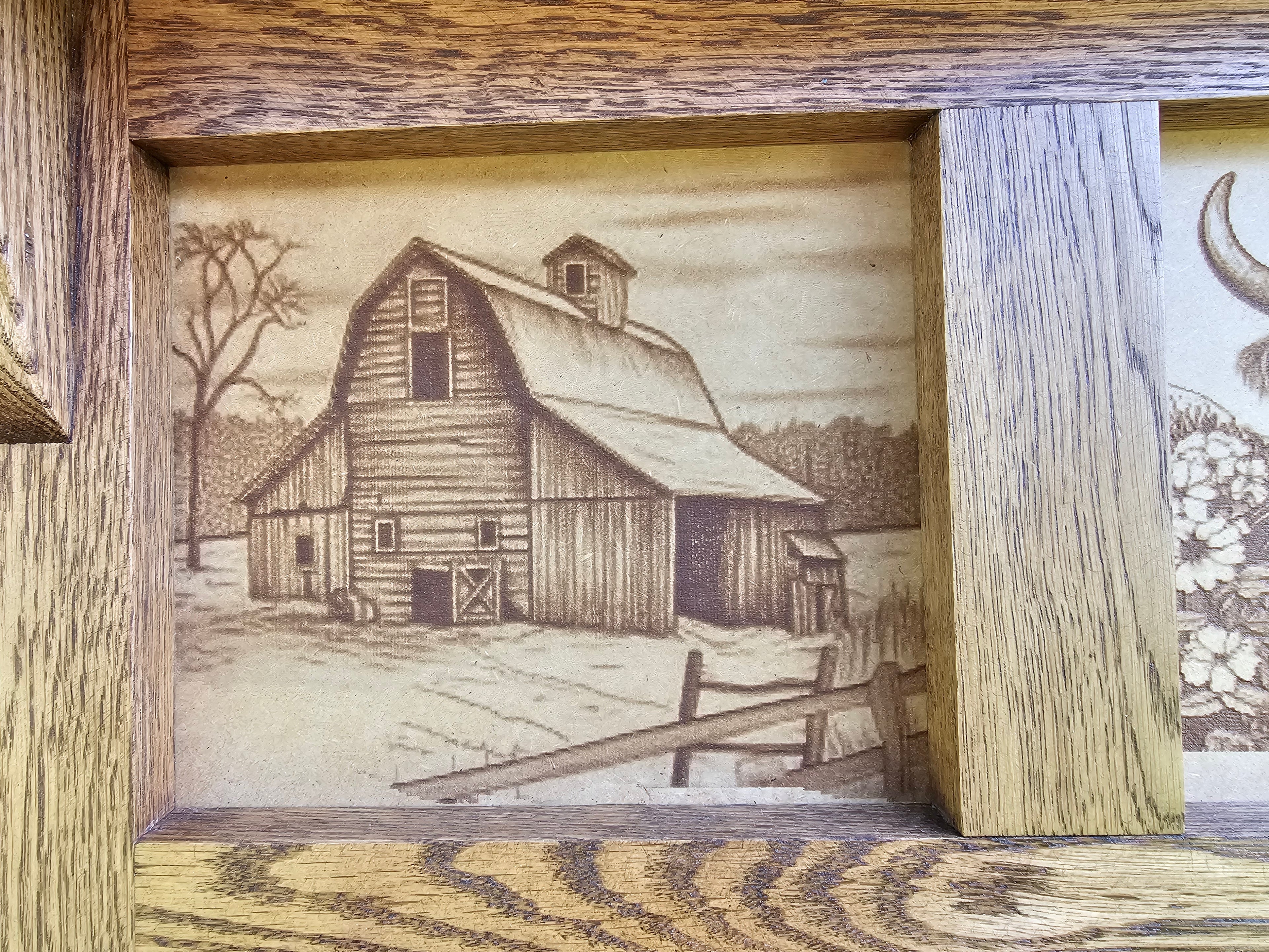 Handcrafted Oak Wall Shelf – Hat, Coat, Towel Rack with “Netherlands Cow” Wood‑Burned Art