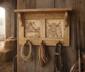 Handcrafted Oak Wall Shelf – Hat, Coat, Towel Rack with “Netherlands Cow” Wood‑Burned Art